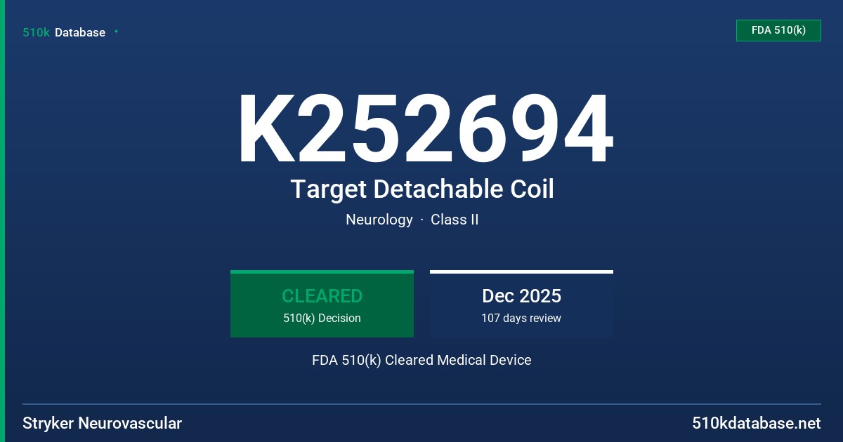 K252694 Target Detachable Coil FDA 510(k) Cleared Medical Device
