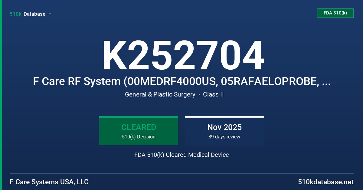 K252704 F Care RF System (00MEDRF4000US, 05RAFAELOPROBE, 05SPHERAPROBE, 06OUTPUTKAB, 06Pedal1St) FDA 510(k) Cleared Medical Device