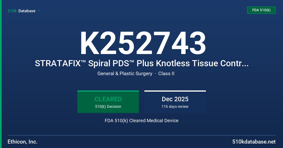 K252743 STRATAFIX™ Spiral PDS™ Plus Knotless Tissue Control Device FDA 510(k) Cleared Medical Device