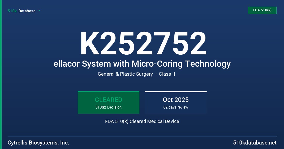 K252752 ellacor System with Micro-Coring Technology FDA 510(k) Cleared Medical Device