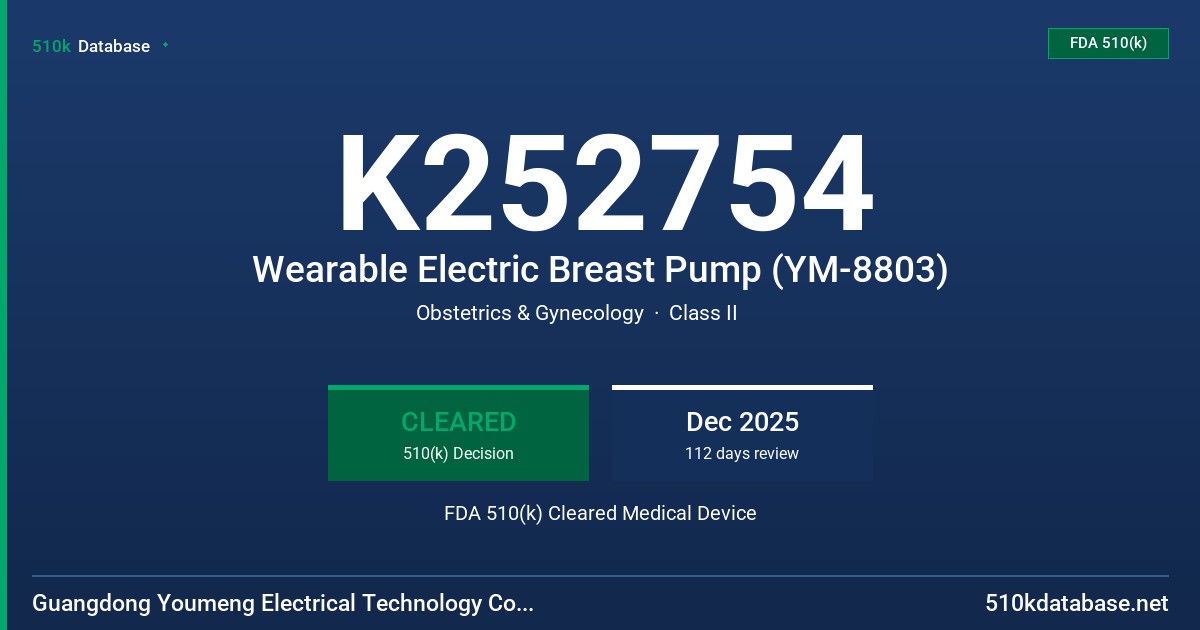 K252754 Wearable Electric Breast Pump (YM-8803) FDA 510(k) Cleared Medical Device