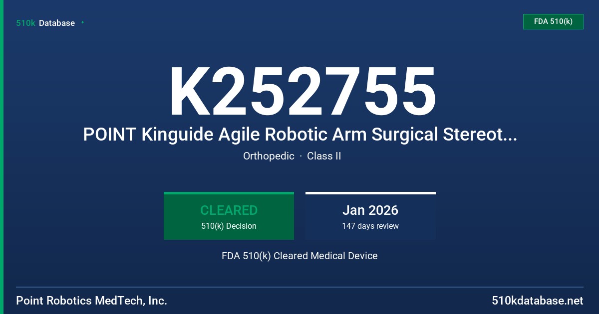 K252755 POINT Kinguide Agile Robotic Arm Surgical Stereotactic System FDA 510(k) Cleared Medical Device
