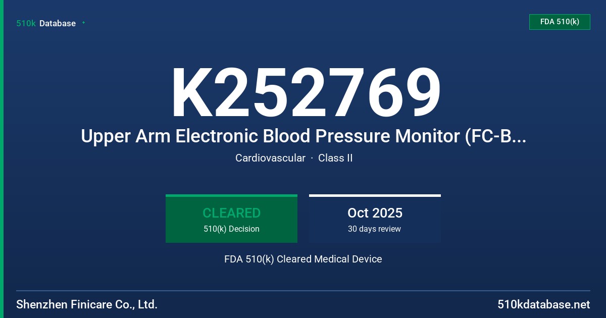 K252769 Upper Arm Electronic Blood Pressure Monitor (FC-BP107, FC-BP123, FC-BP125, FC-BP126, FC-BP127, FC-BP116) FDA 510(k) Cleared Medical Device