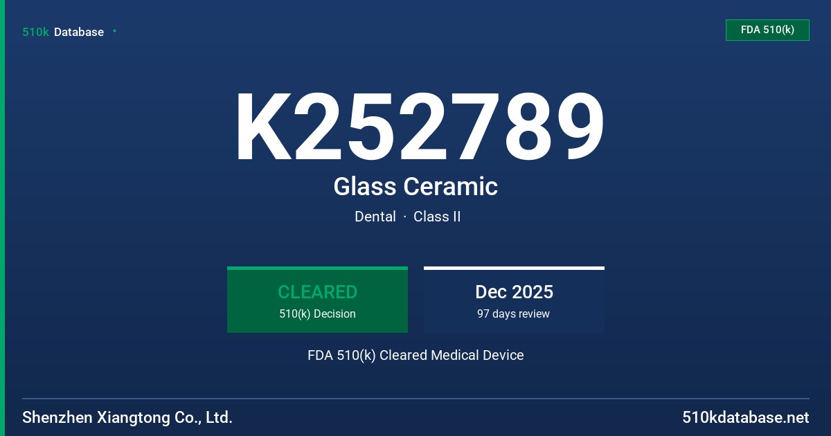 K252789 Glass Ceramic FDA 510(k) Cleared Medical Device