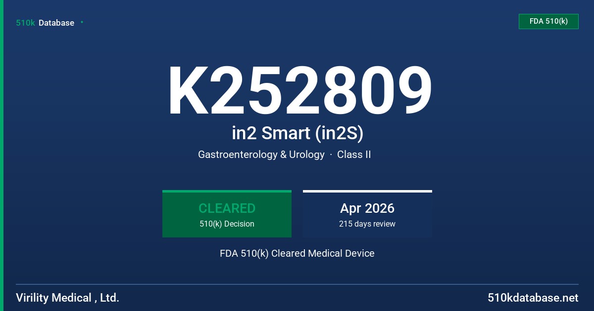K252809 in2 Smart (in2S) FDA 510(k) Cleared Medical Device