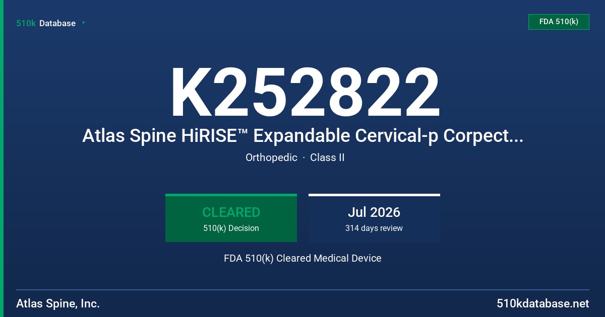 K252822 Atlas Spine HiRISE™ Expandable Cervical-p Corpectomy Implant FDA 510(k) Cleared Medical Device