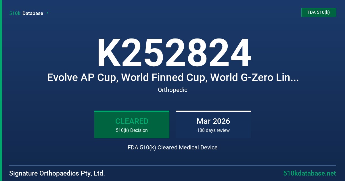 K252824 Evolve AP Cup, World Finned Cup, World G-Zero Liner and Oddball Femoral Head FDA 510(k) Cleared Medical Device