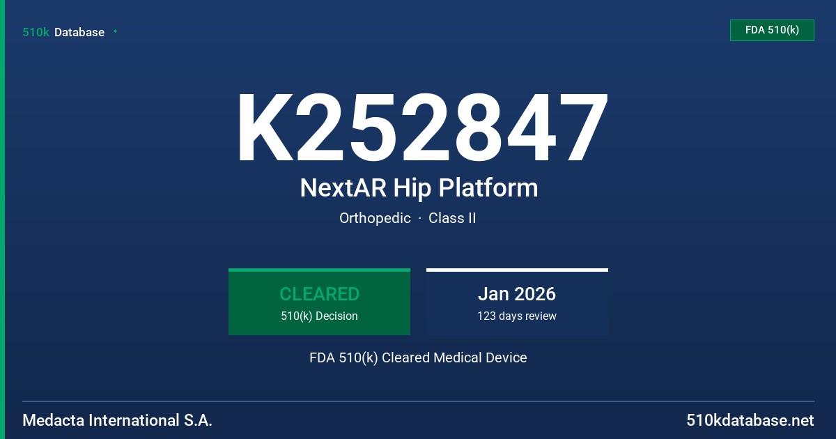 K252847 NextAR Hip Platform FDA 510(k) Cleared Medical Device