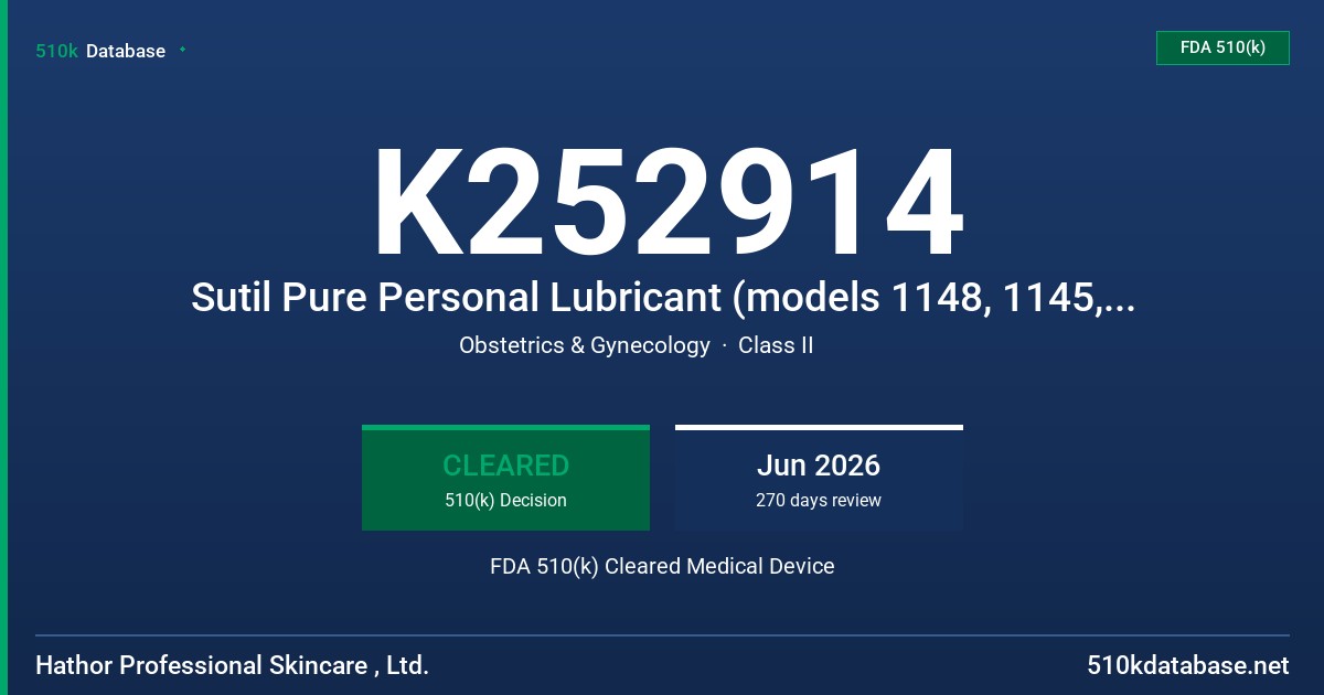 K252914 Sutil Pure Personal Lubricant (models 1148, 1145, 1146, 1147) FDA 510(k) Cleared Medical Device