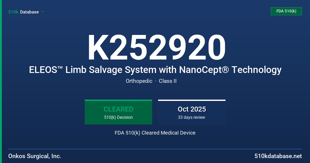 K252920 ELEOS™ Limb Salvage System with NanoCept® Technology FDA 510(k) Cleared Medical Device