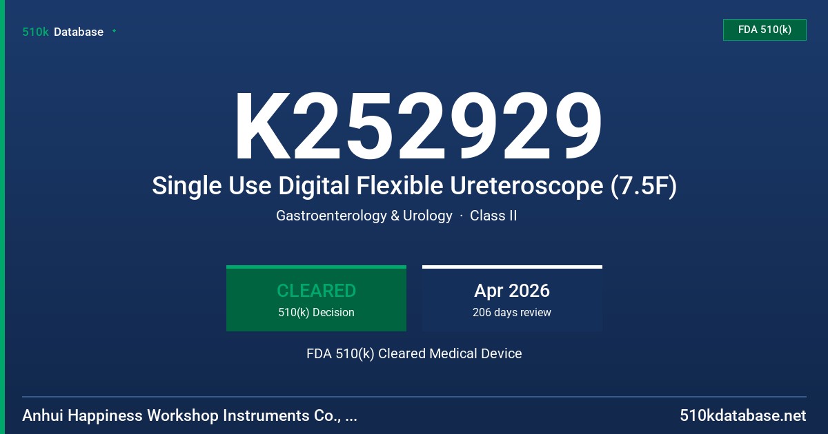 K252929 Single Use Digital Flexible Ureteroscope (7.5F) FDA 510(k) Cleared Medical Device