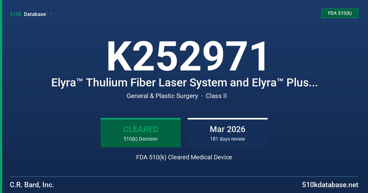 K252971 Elyra™ Thulium Fiber Laser System and Elyra™ Plus Thulium Fiber Laser System (Laser, Fibers, and Accessories) FDA 510(k) Cleared Medical Device