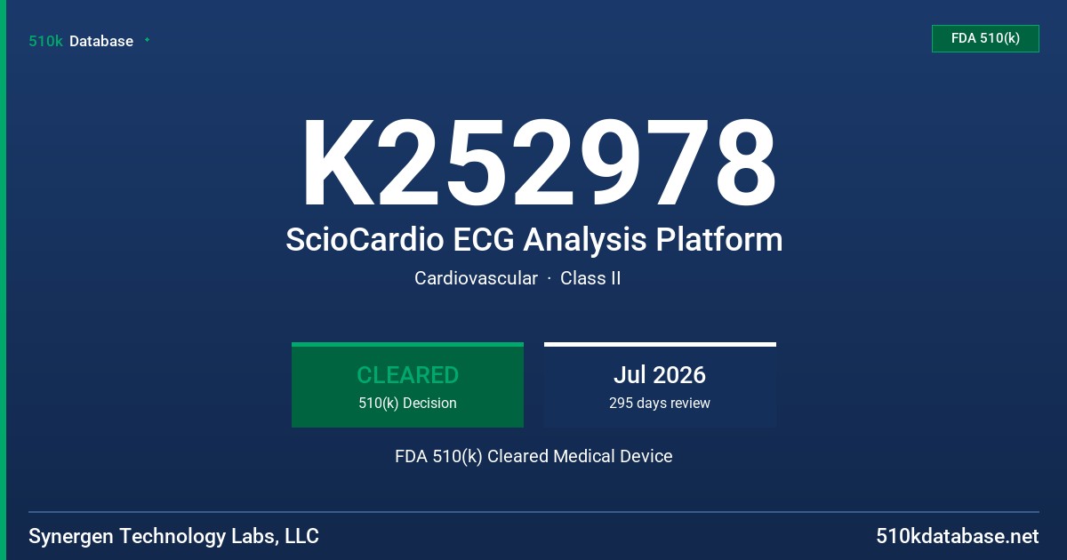 K252978 ScioCardio ECG Analysis Platform FDA 510(k) Cleared Medical Device