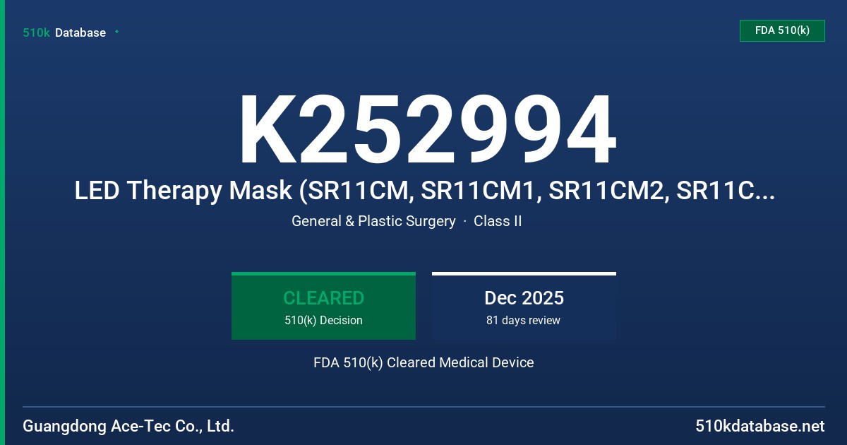 K252994 LED Therapy Mask (SR11CM, SR11CM1, SR11CM2, SR11CM3, SR11CM4, SR11CM5, SR11CM6, SR11CM7, SR11CM8) FDA 510(k) Cleared Medical Device