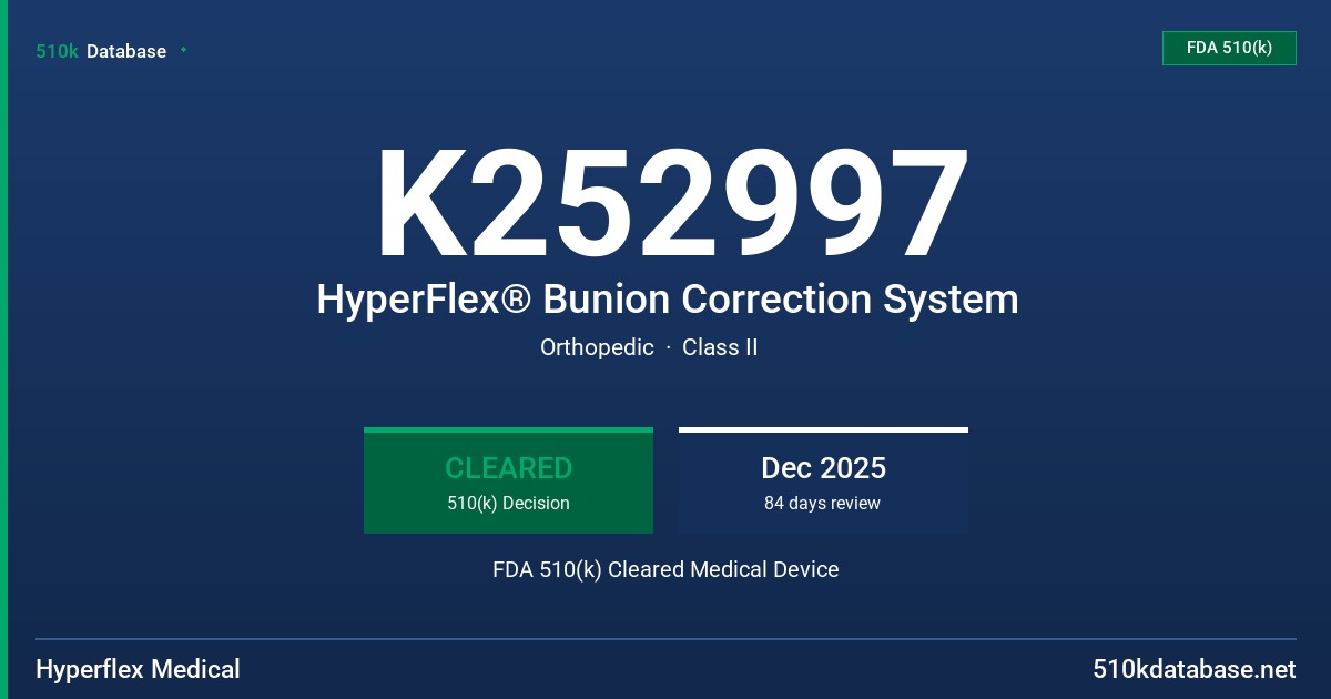 K252997 HyperFlex® Bunion Correction System FDA 510(k) Cleared Medical Device