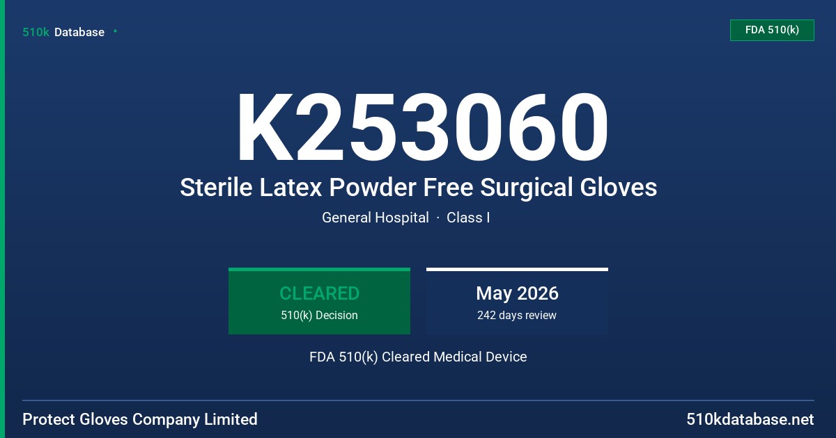 K253060 Sterile Latex Powder Free Surgical Gloves FDA 510(k) Cleared Medical Device