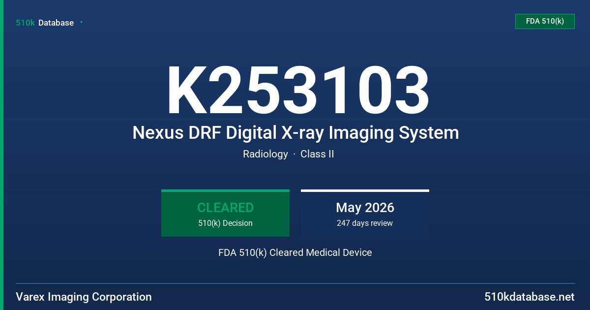K253103 Nexus DRF Digital X-ray Imaging System FDA 510(k) Cleared Medical Device