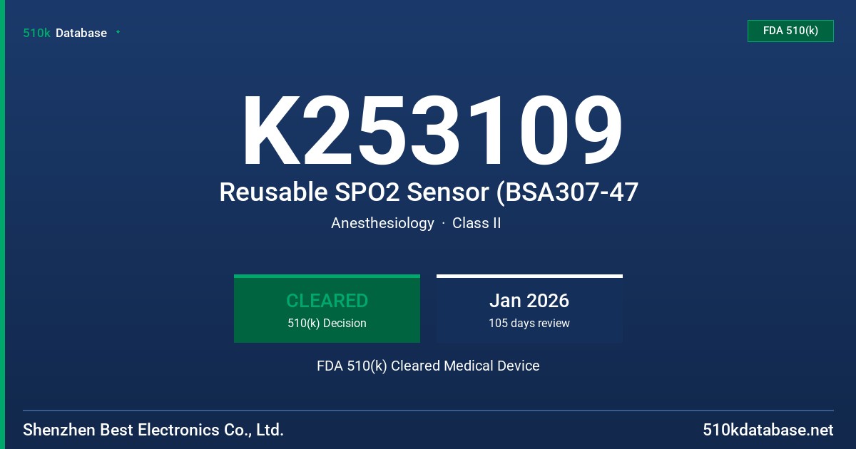 K253109 Reusable SPO2 Sensor (BSA307-47 FDA 510(k) Cleared Medical Device