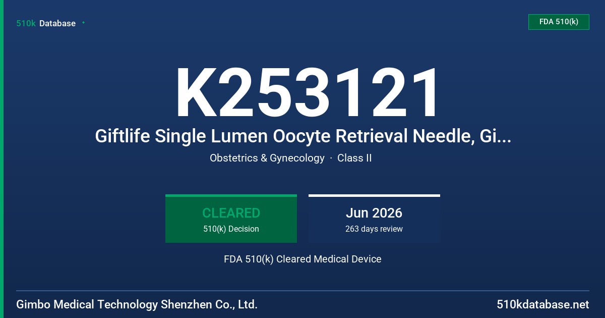 K253121 Giftlife Single Lumen Oocyte Retrieval Needle, Giftlife Double Lumen Oocyte Retrieval Needle FDA 510(k) Cleared Medical Device