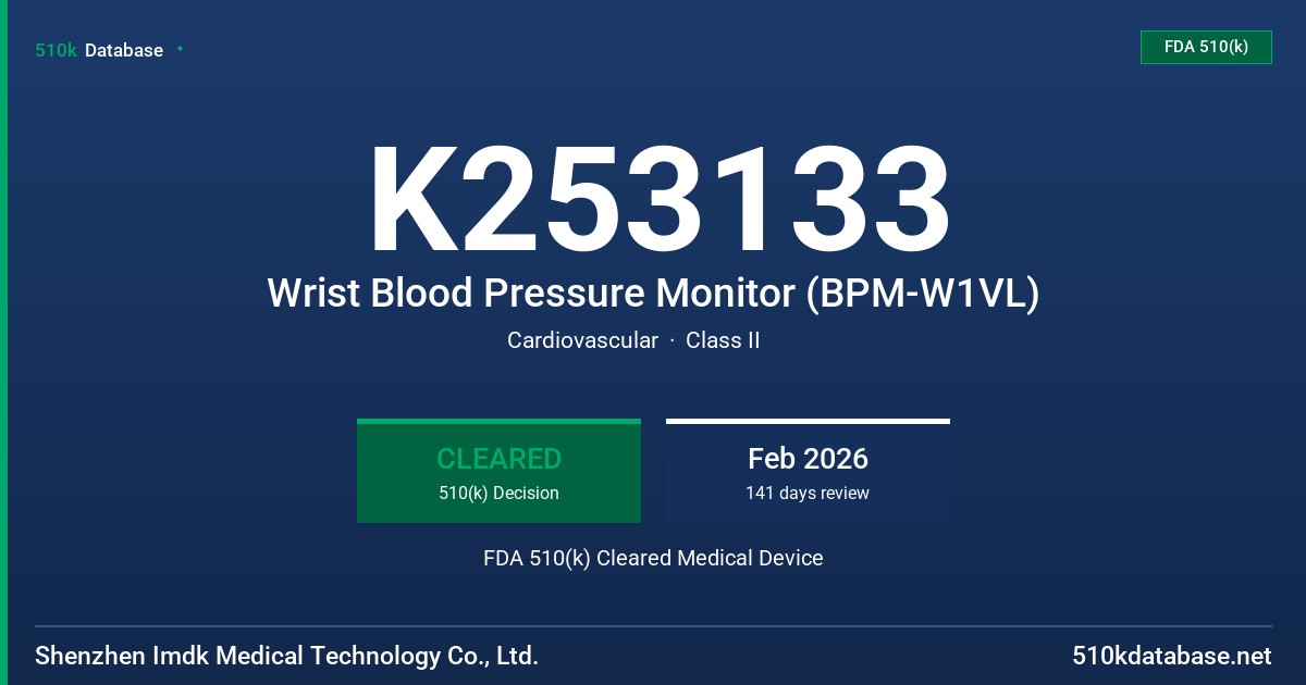 K253133 Wrist Blood Pressure Monitor (BPM-W1VL) FDA 510(k) Cleared Medical Device