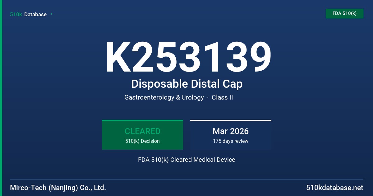 K253139 Disposable Distal Cap FDA 510(k) Cleared Medical Device