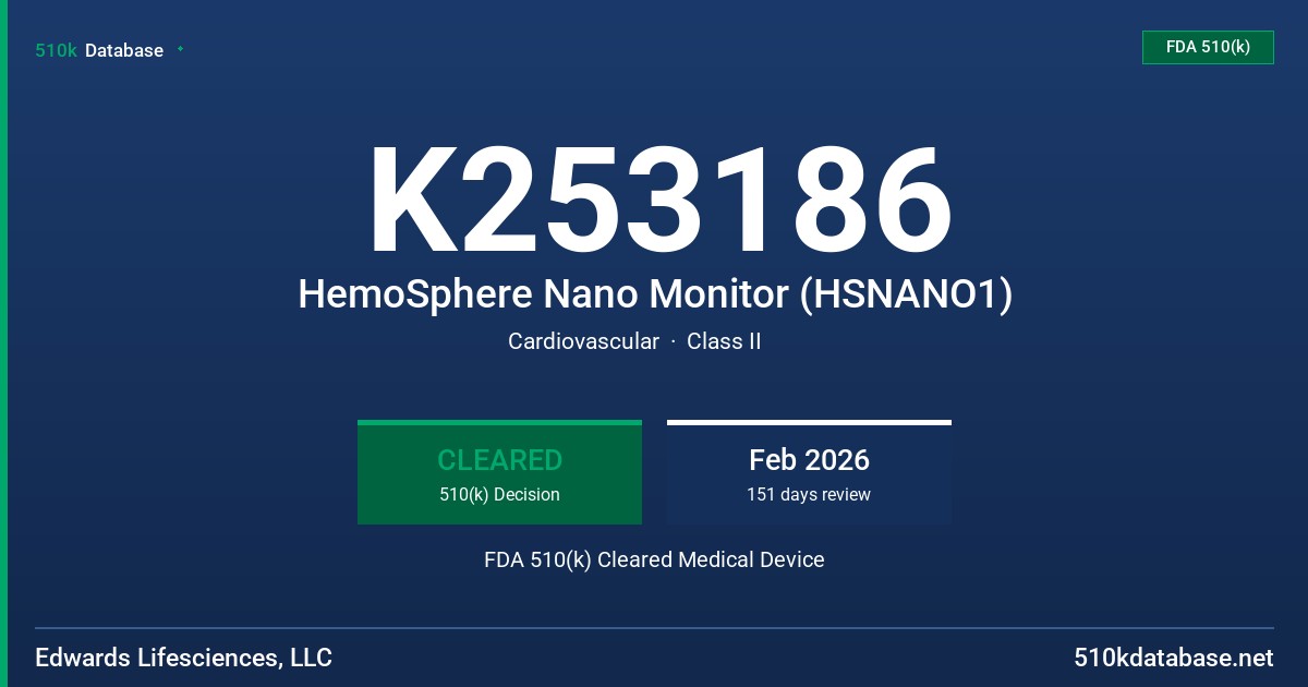 K253186 HemoSphere Nano Monitor (HSNANO1) FDA 510(k) Cleared Medical Device