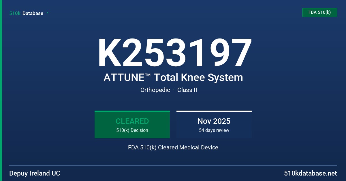 K253197 ATTUNE™ Total Knee System FDA 510(k) Cleared Medical Device