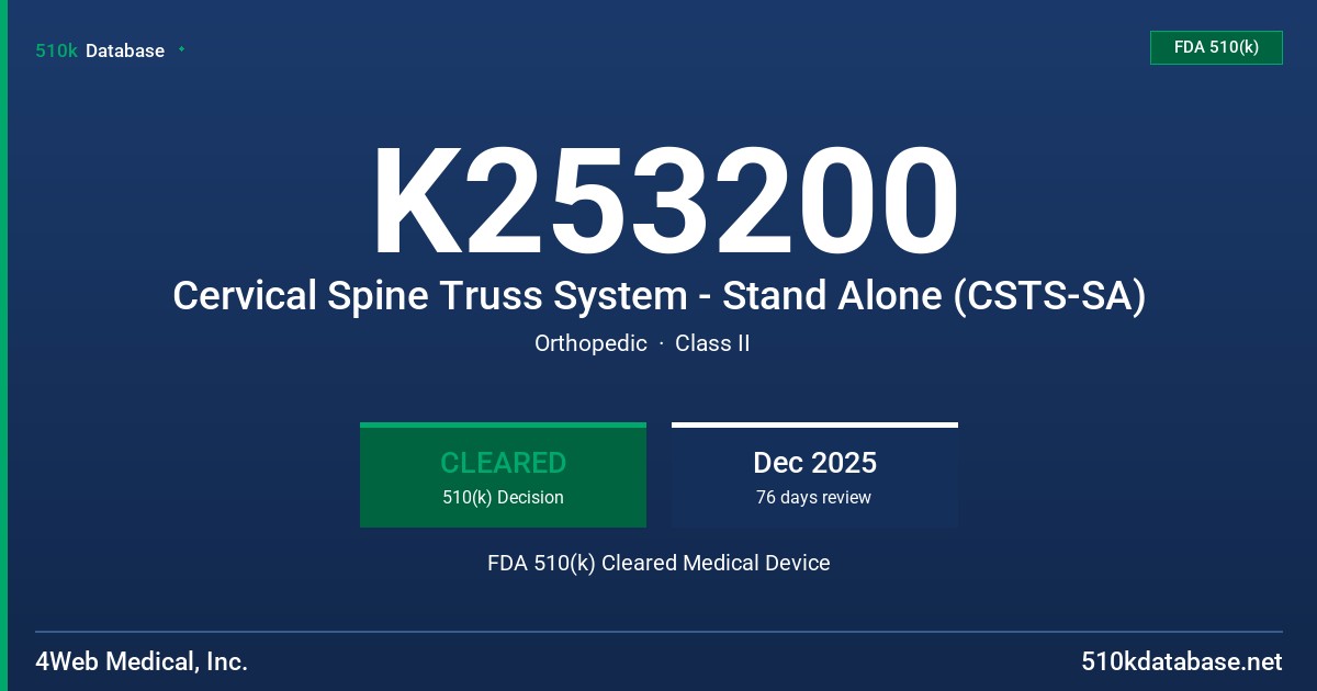 K253200 Cervical Spine Truss System - Stand Alone (CSTS-SA) FDA 510(k) Cleared Medical Device
