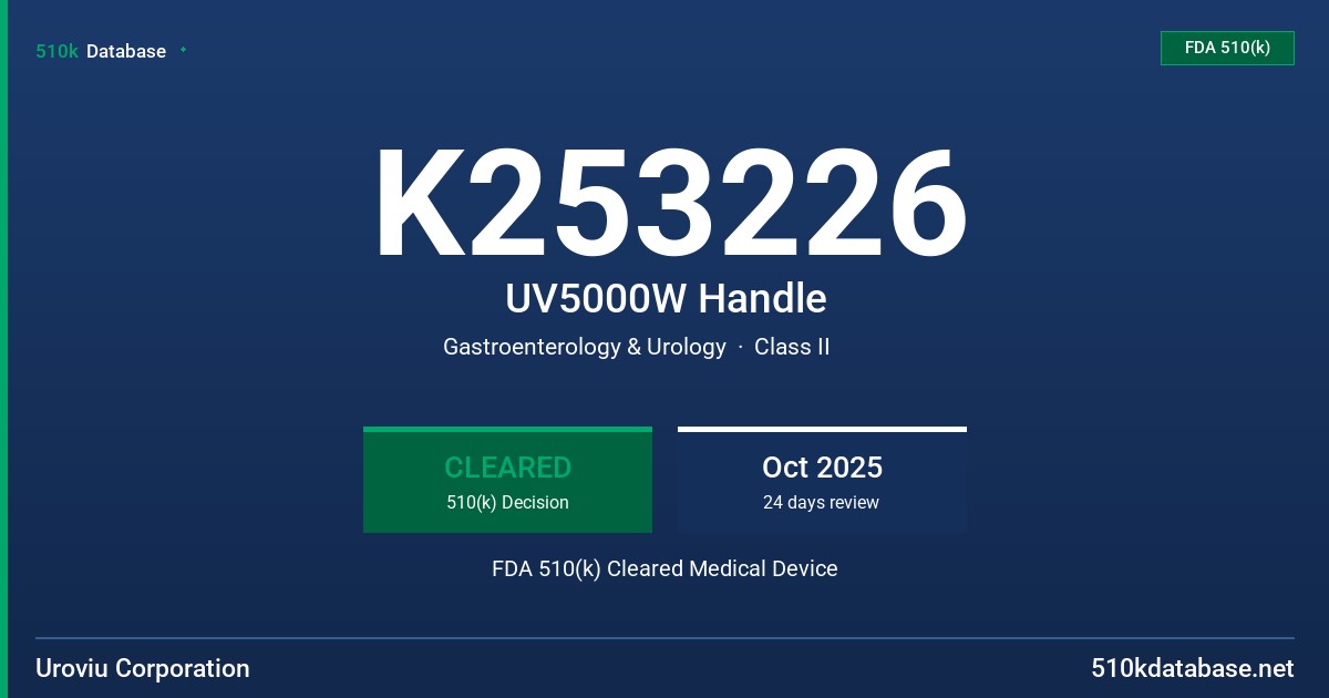 K253226 UV5000W Handle FDA 510(k) Cleared Medical Device