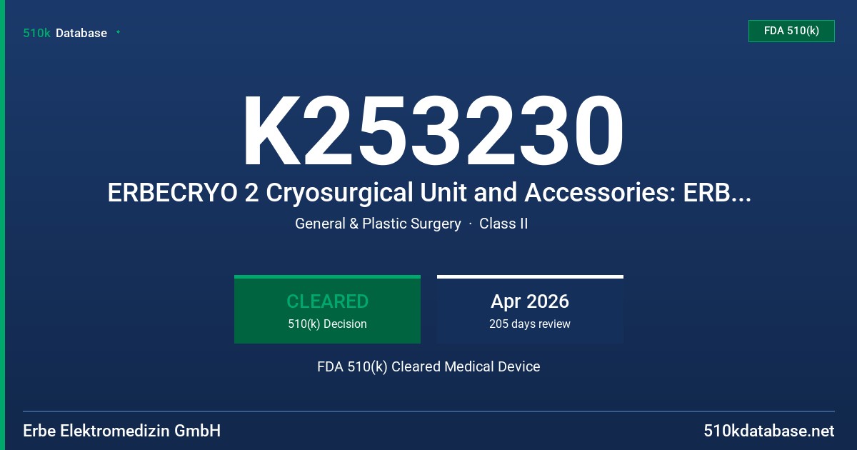 K253230 ERBECRYO 2 Cryosurgical Unit and Accessories: ERBECRYO 2 cryosurgical unit FDA 510(k) Cleared Medical Device
