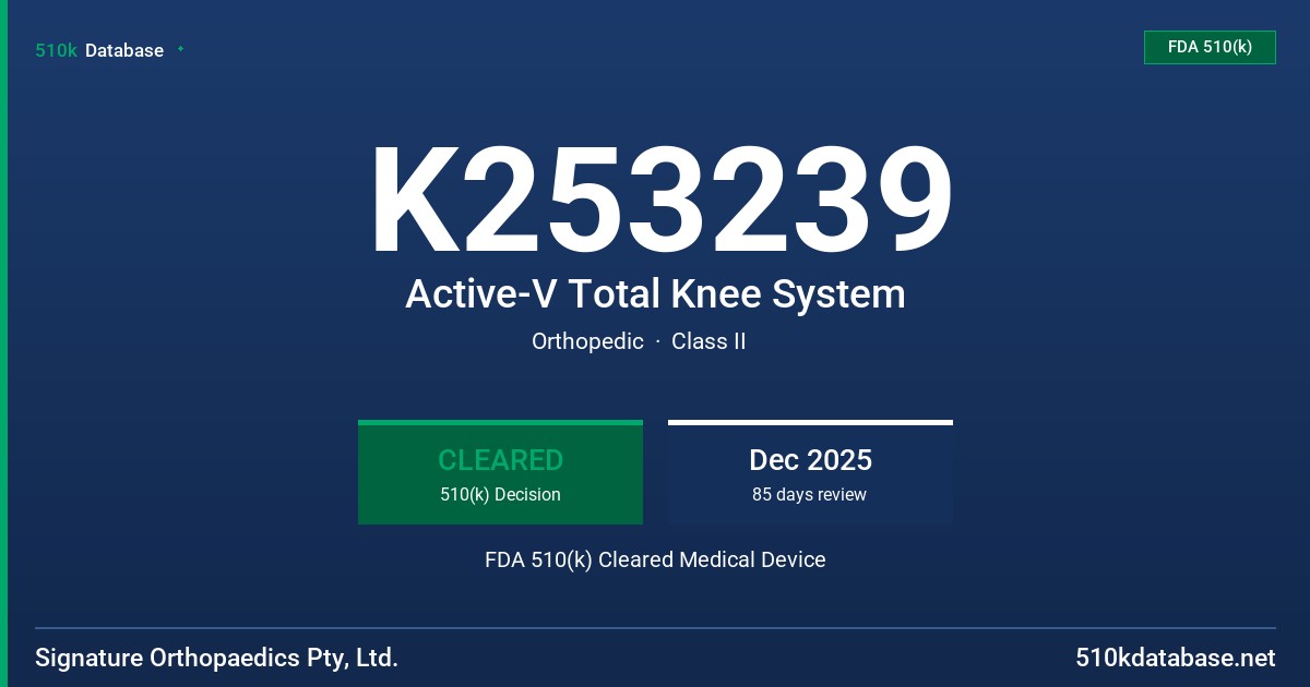 K253239 Active-V Total Knee System FDA 510(k) Cleared Medical Device