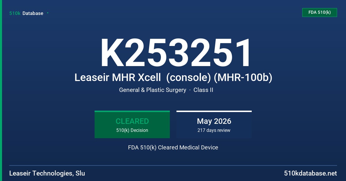 K253251 Leaseir MHR Xcell  (console) (MHR-100b) FDA 510(k) Cleared Medical Device