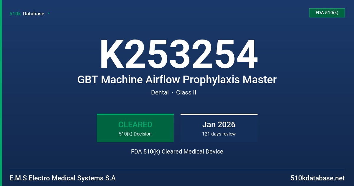 K253254 GBT Machine Airflow Prophylaxis Master FDA 510(k) Cleared Medical Device
