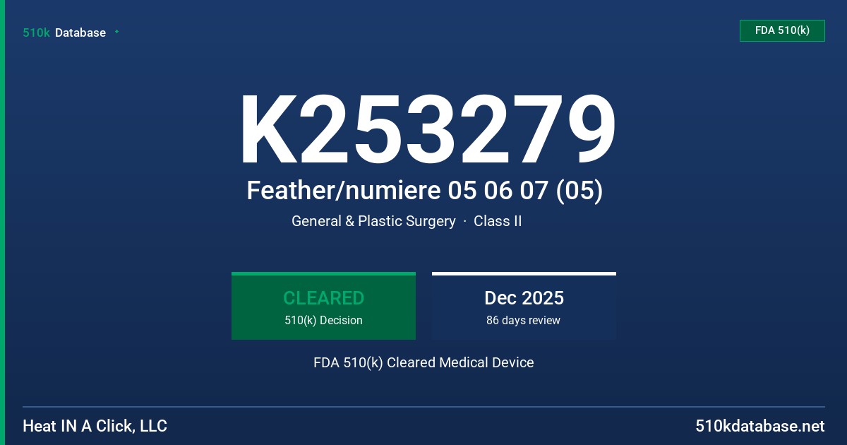 K253279 Feather/numiere 05 06 07 (05) FDA 510(k) Cleared Medical Device
