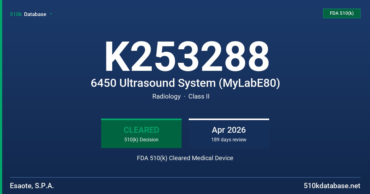 K253288 6450 Ultrasound System (MyLabE80) FDA 510(k) Cleared Medical Device