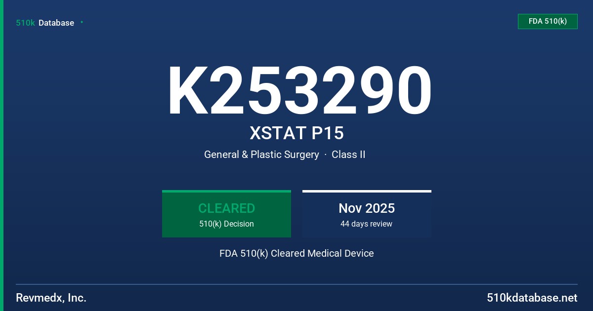K253290 XSTAT P15 FDA 510(k) Cleared Medical Device