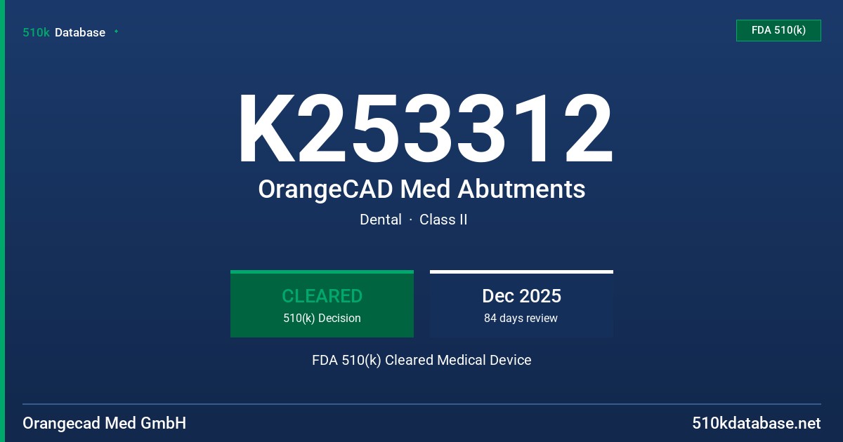 K253312 OrangeCAD Med Abutments FDA 510(k) Cleared Medical Device