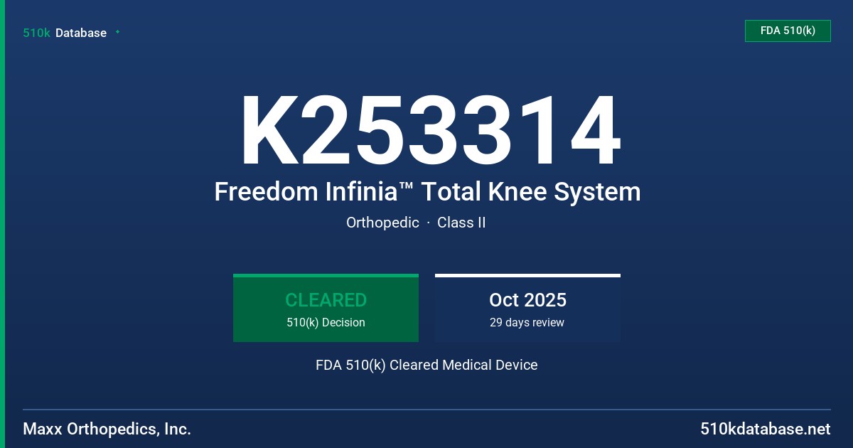 K253314 Freedom Infinia™ Total Knee System FDA 510(k) Cleared Medical Device