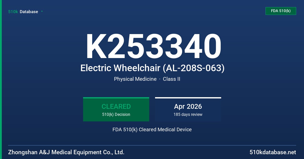 K253340 Electric Wheelchair (AL-208S-063) FDA 510(k) Cleared Medical Device