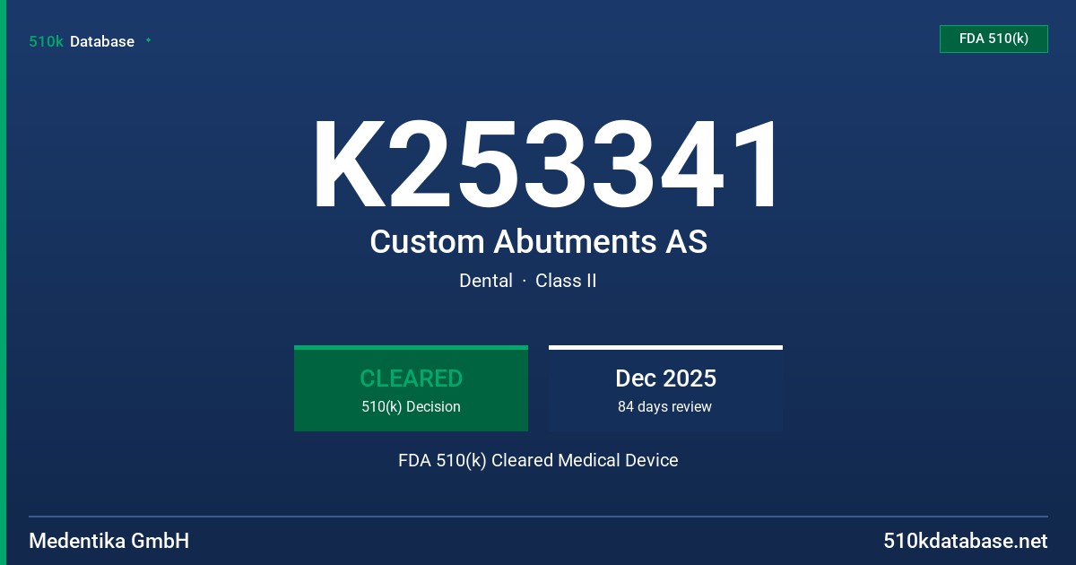 K253341 Custom Abutments AS FDA 510(k) Cleared Medical Device