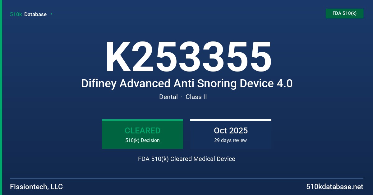 K253355 Difiney Advanced Anti Snoring Device 4.0 FDA 510(k) Cleared Medical Device