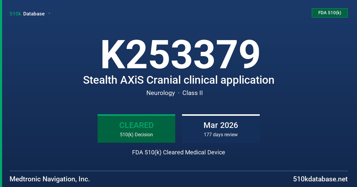 K253379 Stealth AXiS Cranial clinical application FDA 510(k) Cleared Medical Device