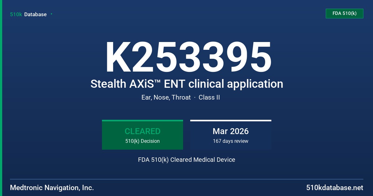 K253395 Stealth AXiS™ ENT clinical application FDA 510(k) Cleared Medical Device