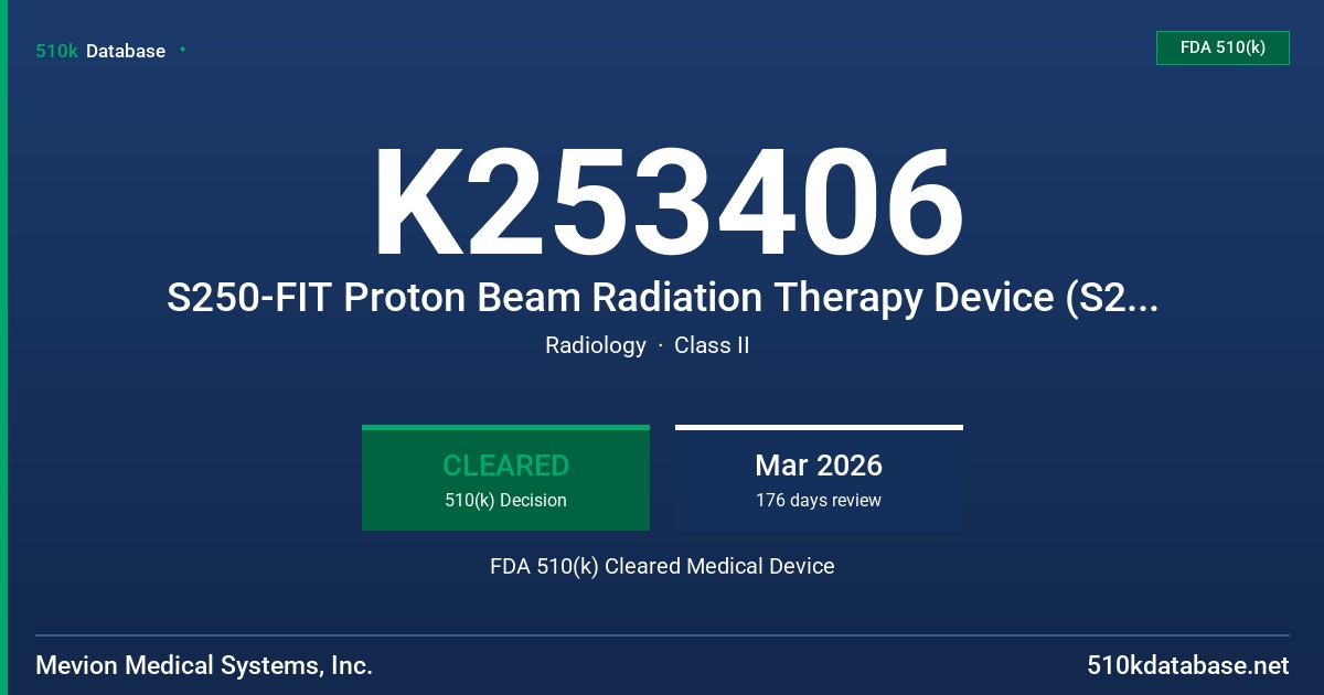 K253406 S250-FIT Proton Beam Radiation Therapy Device (S250-FIT) FDA 510(k) Cleared Medical Device
