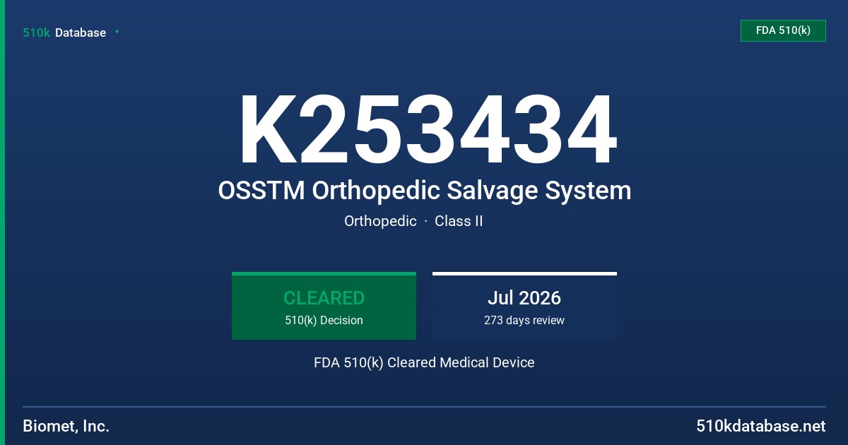 K253434 OSSTM Orthopedic Salvage System FDA 510(k) Cleared Medical Device