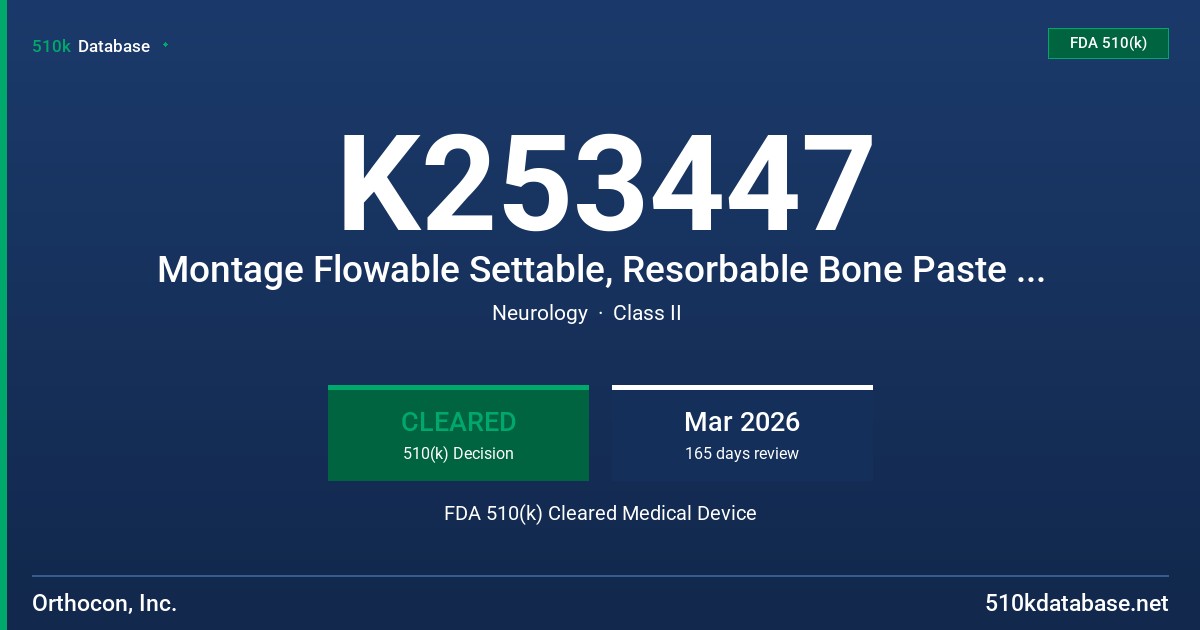 K253447 Montage Flowable Settable, Resorbable Bone Paste (Burr Hole Cover) FDA 510(k) Cleared Medical Device