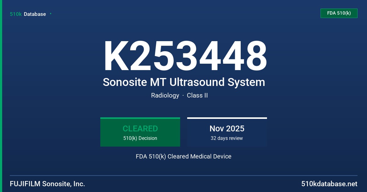 K253448 Sonosite MT Ultrasound System FDA 510(k) Cleared Medical Device
