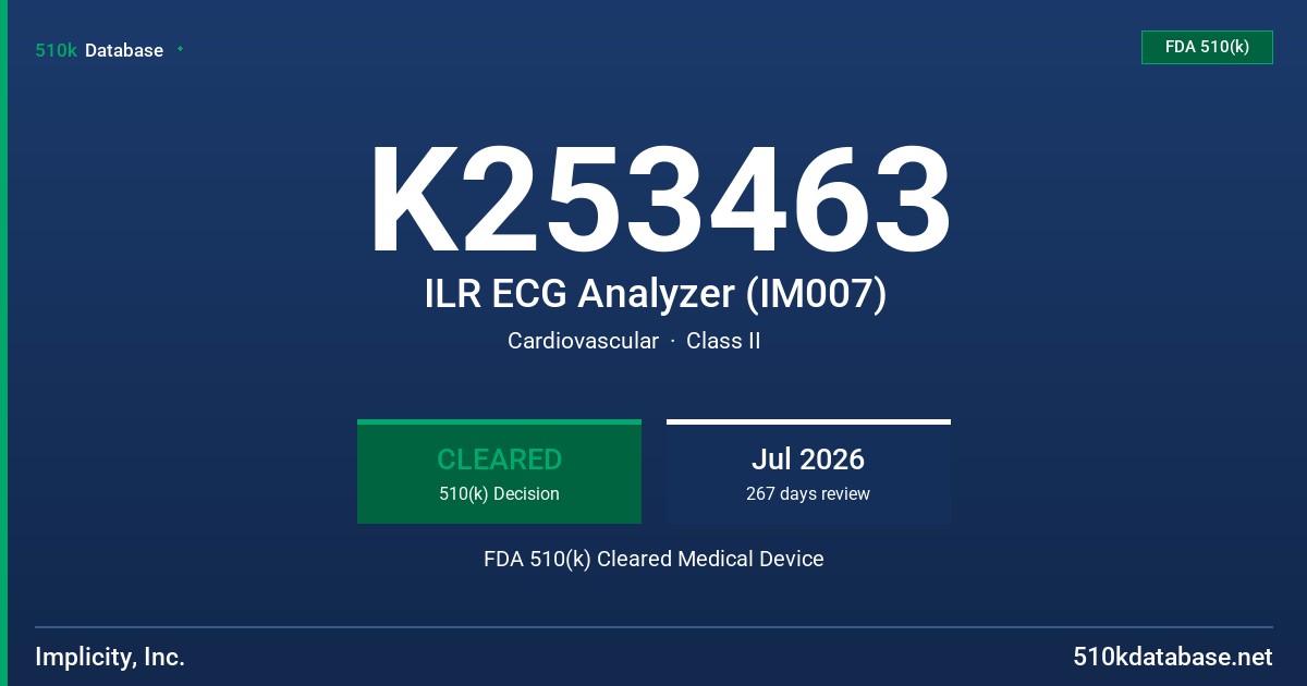K253463 ILR ECG Analyzer (IM007) FDA 510(k) Cleared Medical Device