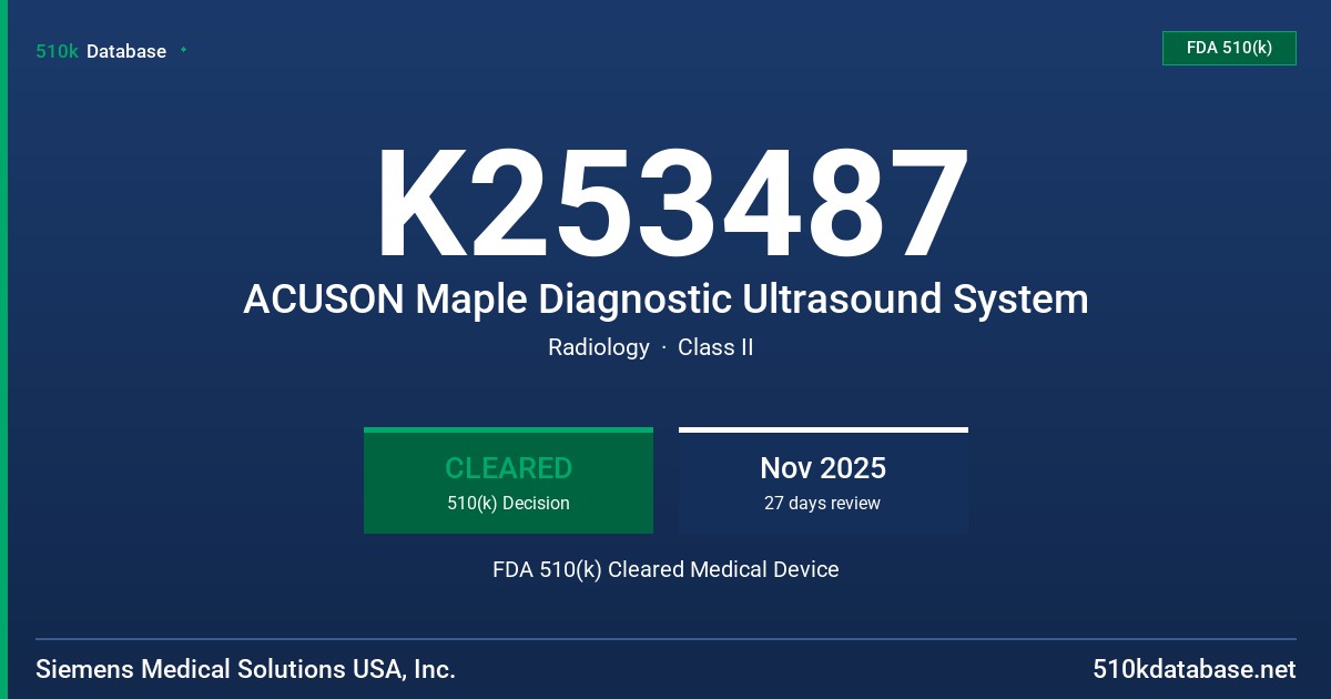 K253487 ACUSON Maple Diagnostic Ultrasound System FDA 510(k) Cleared Medical Device
