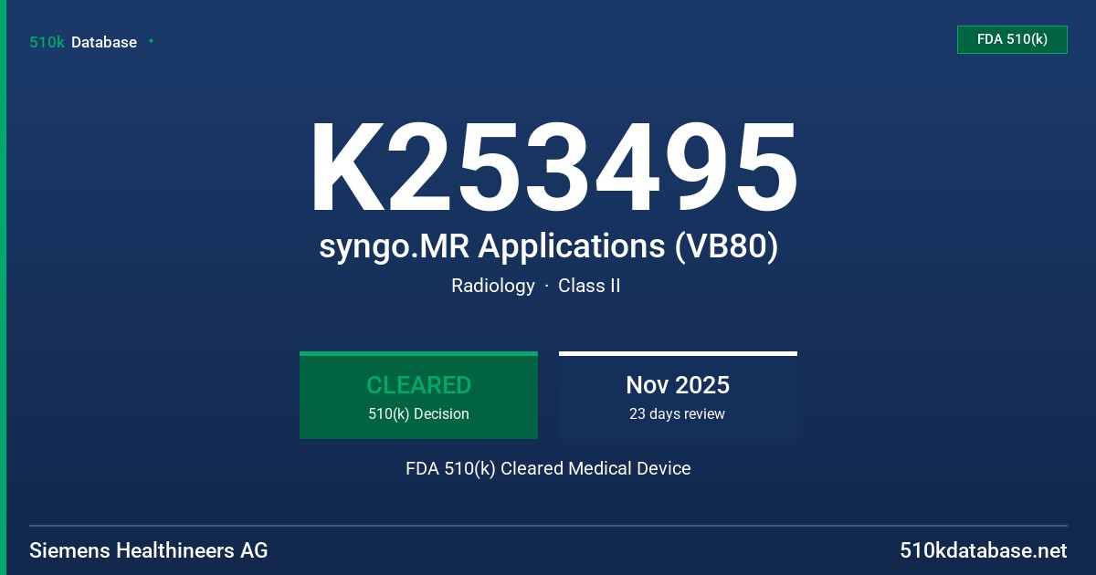 K253495 syngo.MR Applications (VB80) FDA 510(k) Cleared Medical Device